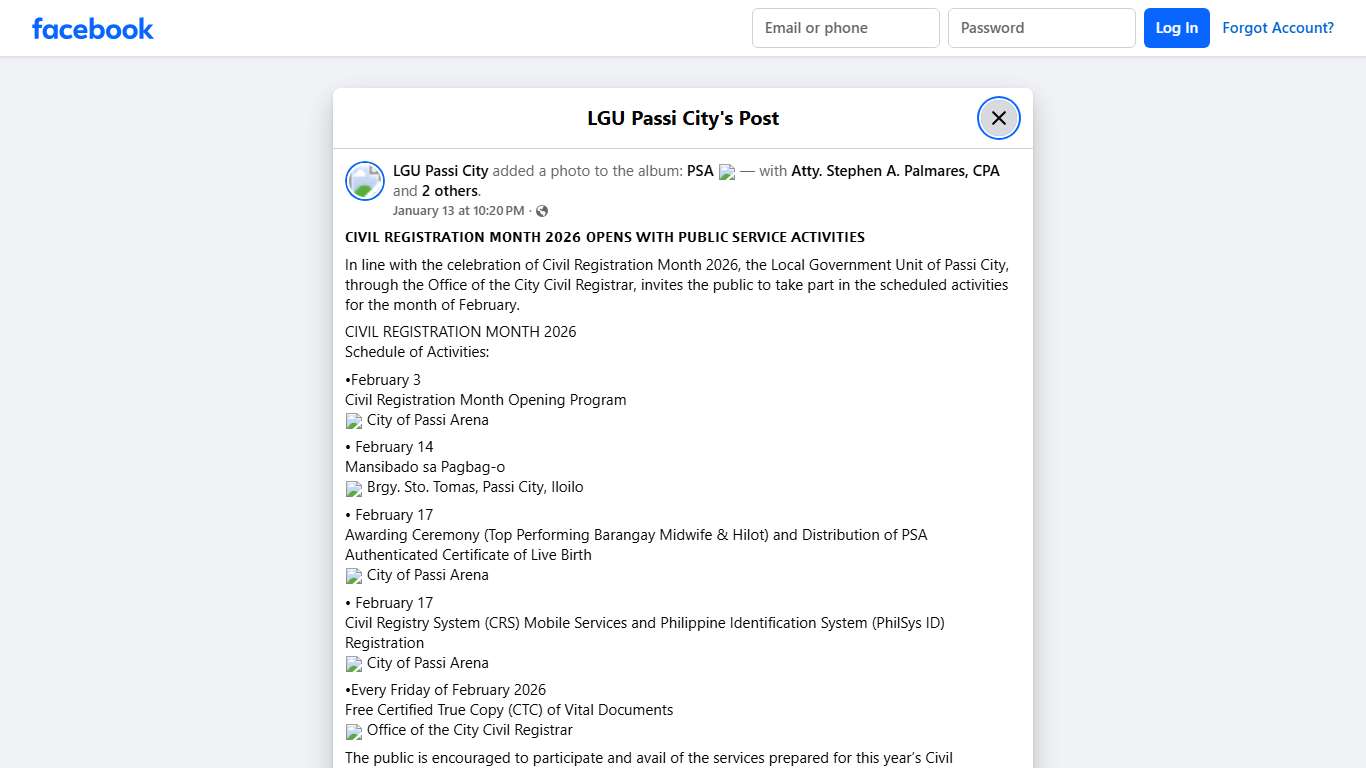 LGU Passi City - 𝗖𝗜𝗩𝗜𝗟 𝗥𝗘𝗚𝗜𝗦𝗧𝗥𝗔𝗧𝗜𝗢𝗡 𝗠𝗢𝗡𝗧𝗛 𝟮𝟬𝟮𝟲 𝗢𝗣𝗘𝗡𝗦 𝗪𝗜𝗧𝗛... Facebook