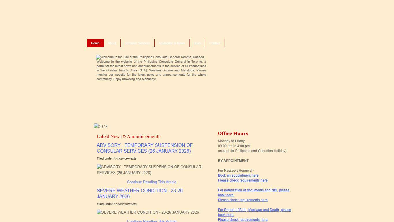 The Website of Philippine Consulate General of Toronto, Canada
