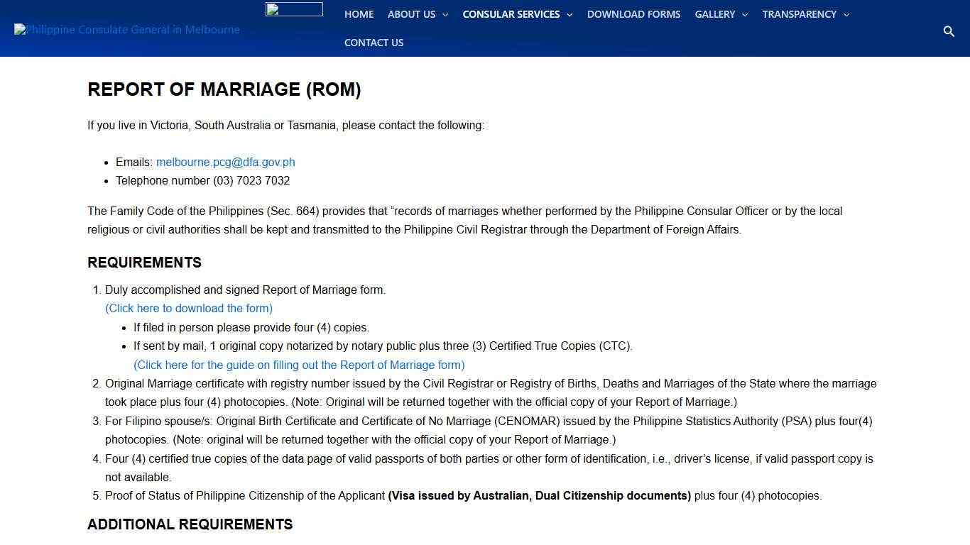 Report of Marriage - Philippine Consulate General in Melbourne