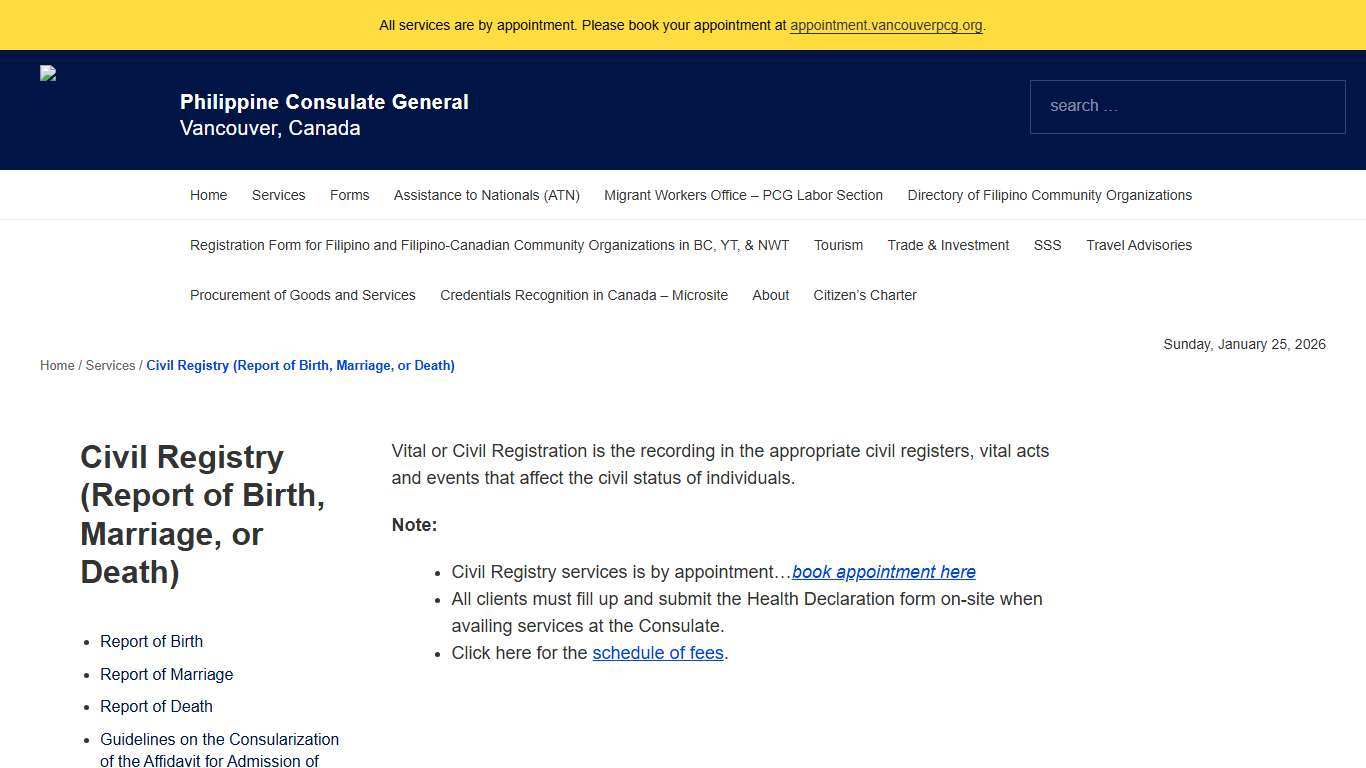 Civil Registry (Report of Birth, Marriage, or Death) - Vancouver Philippines Consulate General