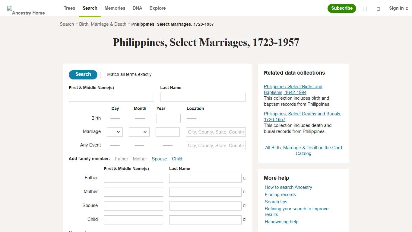 Philippines, Select Marriages, 1723-1957 - Ancestry